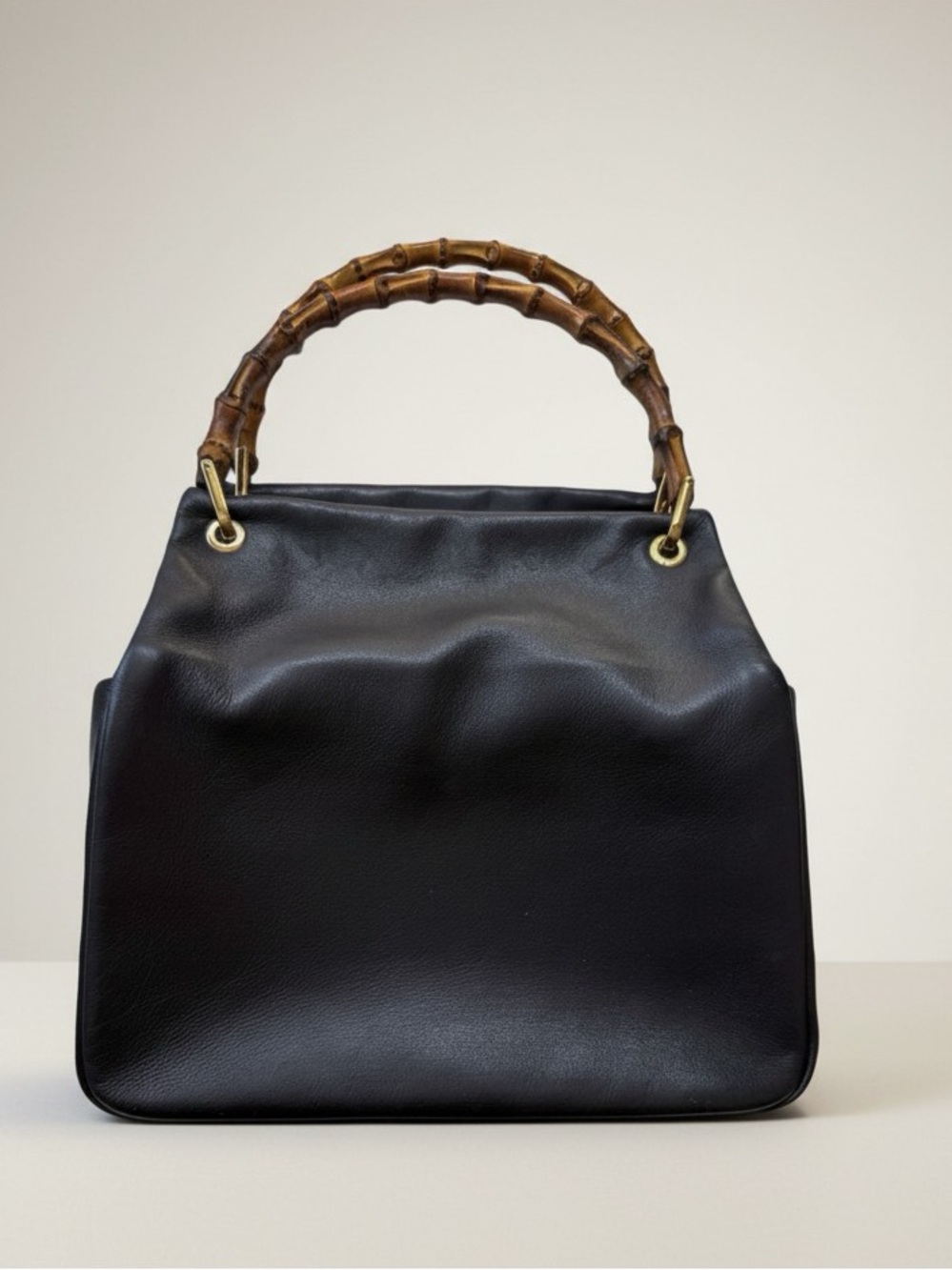 Vintage Gucci Bamboo Handle Bag Black Leather Top Handle Italy